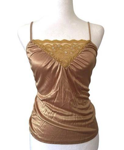 DKNY  Silky Lace Trimmed Camisole Size Small Gold with Sequins