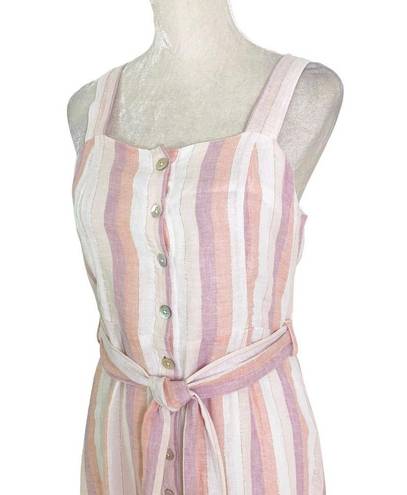 Rails  Clement Linen Blend Button Front Midi Dress in Dusk Stripe Size S