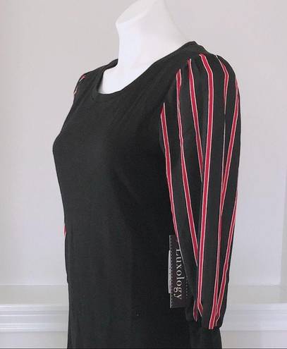 Luxology  Dress Black & Red Striped Sleeves Midi, Size S NWT