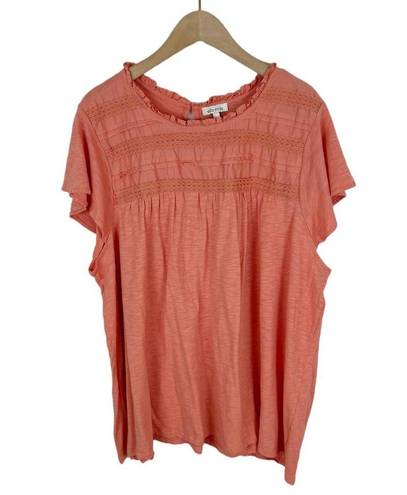 Ella Moss  Embroidered Yoke Short Sleeve Tee Orange/Coral Size XXL