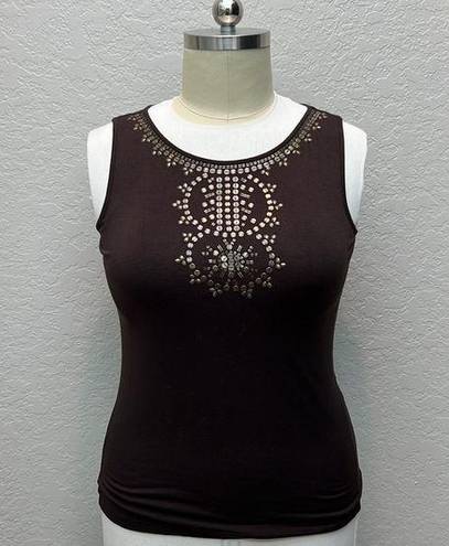 AB Studio | Brass Beaded Brown Tank Top