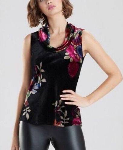 Natori  NEW Winter Peony-V Cowl Neck Sleeveless Blouse Velvet Size Medium Womens