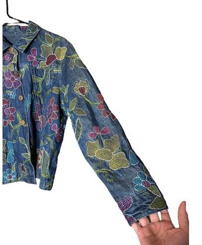 Coldwater Creek  Colorful Floral Embroidered Jean Jacket