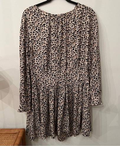 Rebecca Taylor  Leopard Print Silk Caramel Combo Drop Waist Dress | Size 10