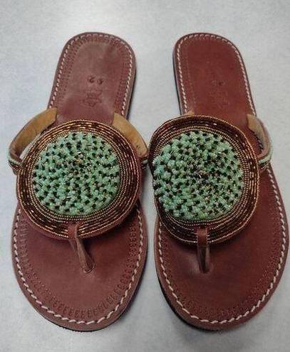Vera Pelle  Size 42 Italian Leather Beaded Sandals