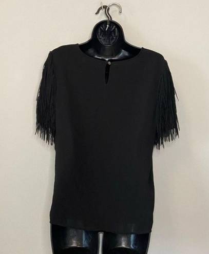 fab'rik  Black Shoulder Fringe Blouse Sz Small