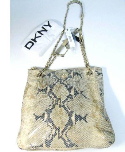 DKNY NEW  Gold Leather Python Snakeskin HANDBAG Convertible Crossbody Chain Purse