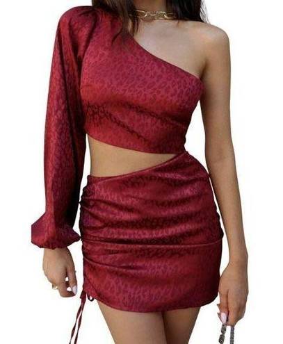 RUNAWAY THE LABEL Runaway Monrow Cutout One Sleeve Mini Dress Wine Size Large NWT