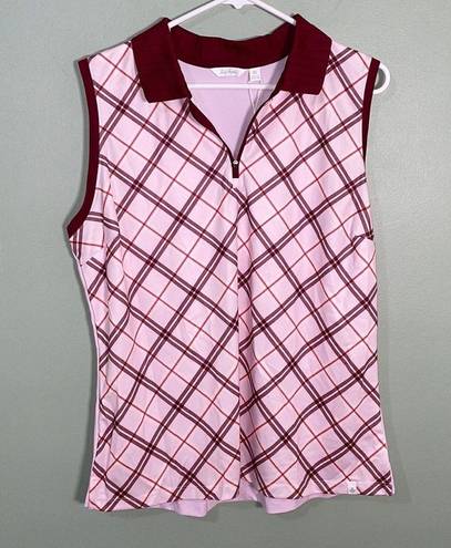 Lady Hagen  Clubhouse Polo Sleeveless Polo Golf Top Plaid Pink NWT