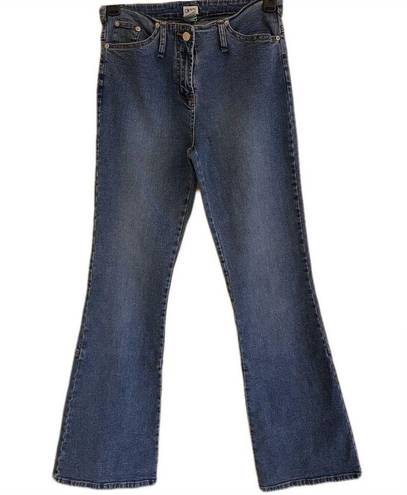 Cache  Vintage Y2K Blue High Rise Slit Hem Stretch Denim Flare Jeans