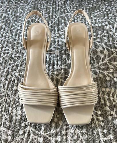 H by Halston Halston Ivory Faux Leather Heeled Sandals NWOB