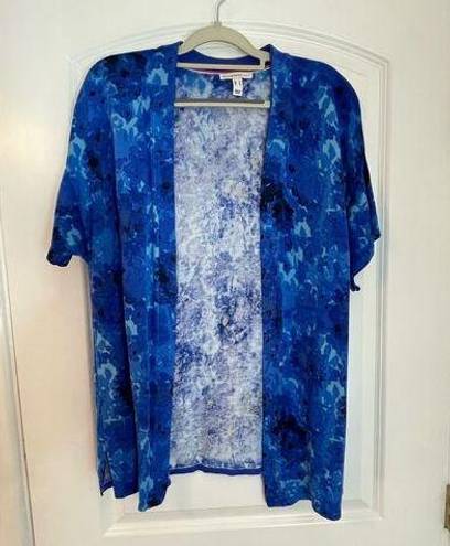 Isaac Mizrahi  Live Blue Summer Floral Short Sleeve Open Front Cardigan Medium