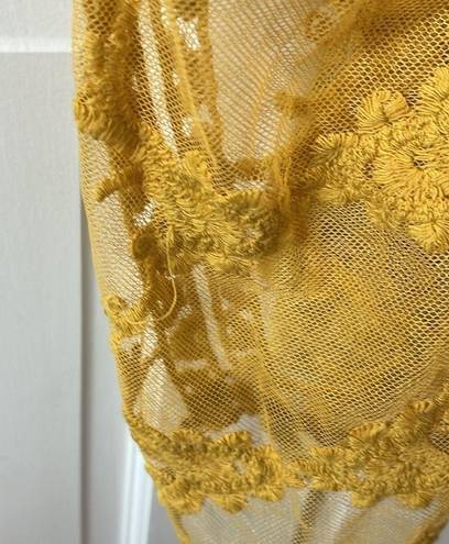 Woven Heart Mustard Lace & Embroidered Midi Length Shawl Duster - One Size