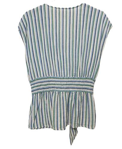 Max Studio Striped Linen Peplum Top