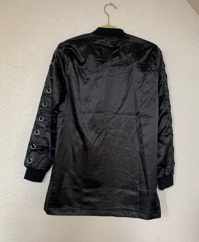 Love Tree Black Satin Lattice Bomber Jacket