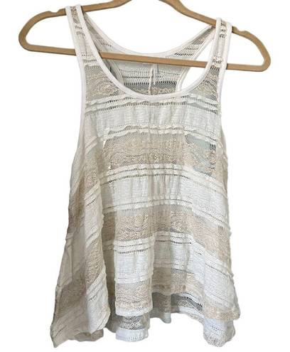 Kirra  Ivory and Metallic Gold Lace Tank, size S