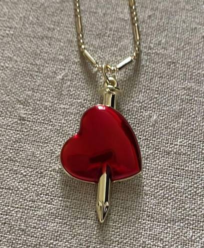 NWT Dagger In Red Heart Pendant on a Unique Gold Ball Chain Statement Necklace