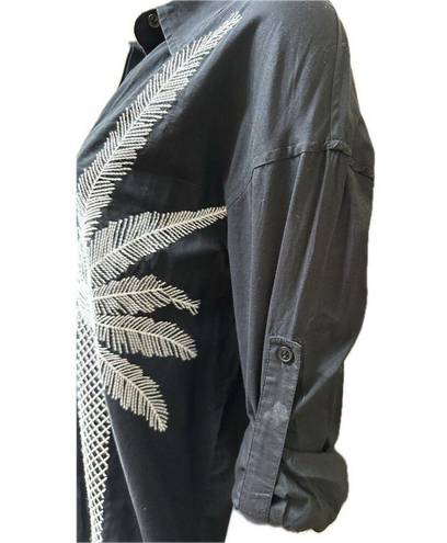 Badgley Mischka  Small Tunic Dress White Black Palm Tree Embroidered NEW NWT