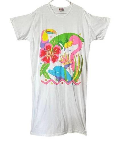 Flamingo Vintage Hand Painted Tropical Vacation Parrot  Extra Long Coverup