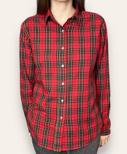 Nordstrom Vintage  Button-Up Shirt Women Plaid Long Sleeve Red Collar Tomboy Work