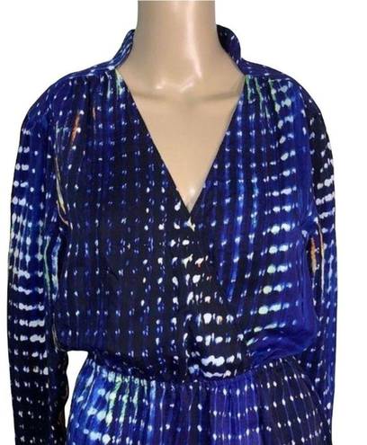 Parker Womens Mini Dress Pure Silk Faux Wrap Blouson Blue Digital Print XS