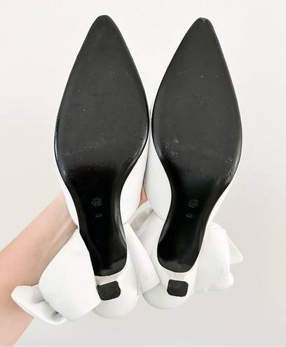 The Row  White Leather Coco Bow Kitten Heel Mules sz 40