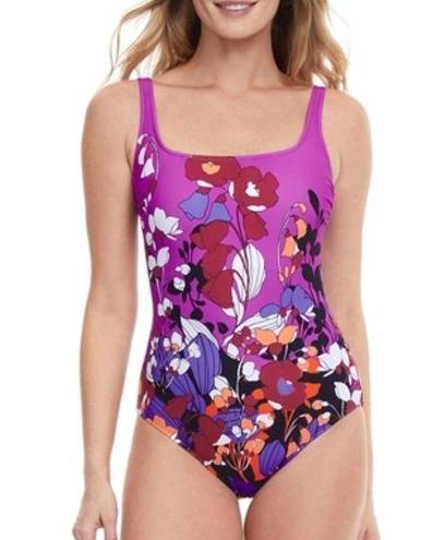 Gottex New!  Essentials Floral Art More Coverage Square Neck One Piece Swimsuit