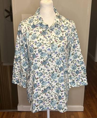 Tuckernuck  The Shirt Rochelle Behrens Floral Pullover Button Down Top Size Small