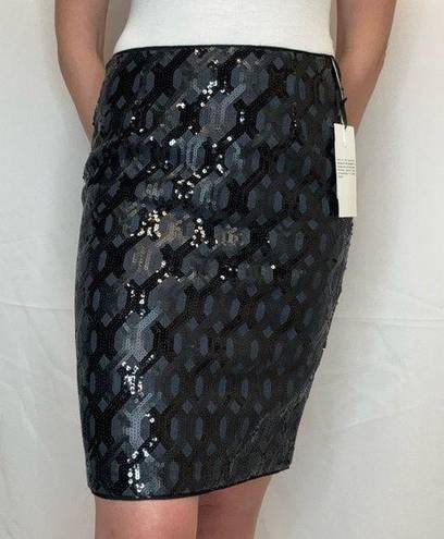 W By Worth  Women's Pencil Skirt Dark Blue Denim Black Grey Gray Sequins X0 0 XS