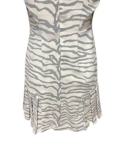 Rebecca Taylor  Gray White Zebra Print Pleated Flounce Hem Mini Dress Size 2