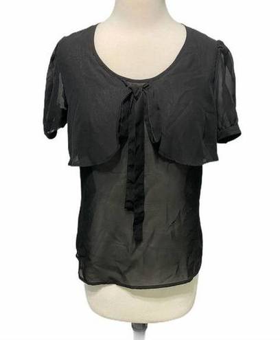 Kardashian Kollection  Sheer Tie Bow Front Top Blouse Keyhole Back Black Medium