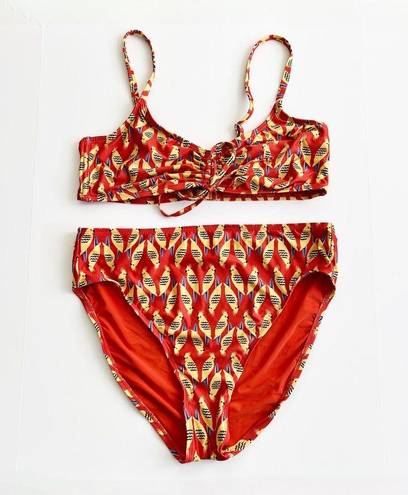 Modcloth [] Orange Retro Birds Print High Waisted Bikini The Carmen Franky Sz XL