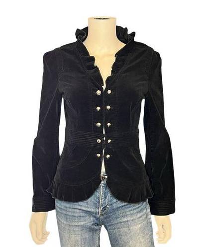 White House | Black Market  Black Velvet Ruffle Blazer Jacket Size 4