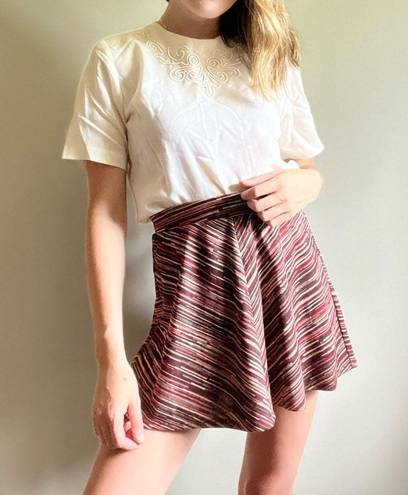 Full Tilt  100% Rayon Striped Maroon / Pink Mini Party Skirt Elastic Waist