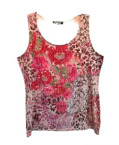 Absolutely Famous  Pink Sequined Floral Tank Top Size Large