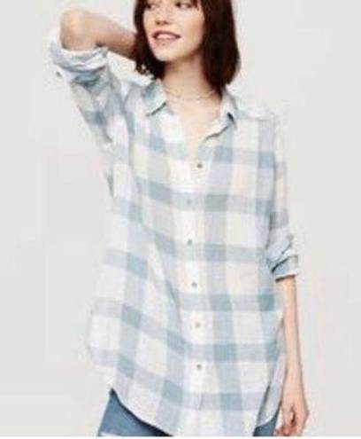 Lou & grey  Dove Gray Buffalo Check Button Down Boyfriend Shirt Medium