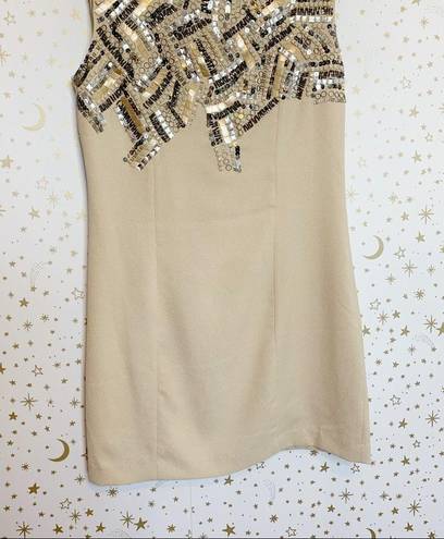 English Rose Cream Beaded Formal Shift Mini Dress