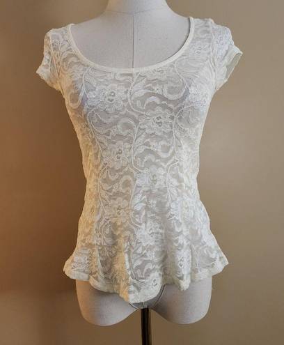 Kirra Ivory Floral Lace S/S Top, Women's S