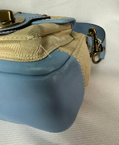 Coach Blue & Tan Legacy Double Pockets Turn Lock Satchel Canvas & Leather #13102