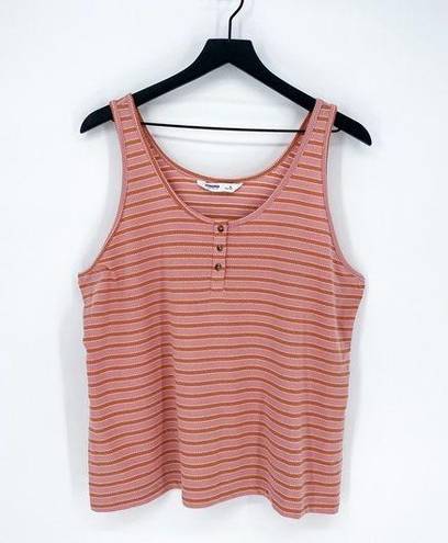 Sonoma  Striped Henley Scoop Neck Tank Pink Orange XL