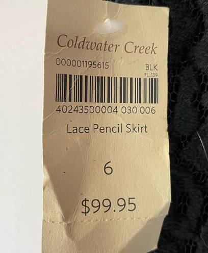 Coldwater Creek  Black Skirt 6 Straight Pencil Lace Overlay Career