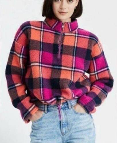 American Eagle  3/4 plaid sherpa pullover size xs NWOT