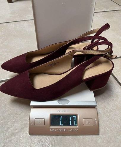 Loft  Size 9.5 Maroon Burgundy Ankle Strappy Suede Low Heels Womens