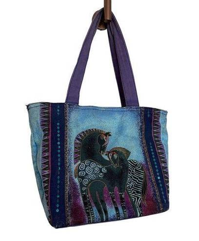 indigo. Laurel Burch Horses Medium Tote Crazy Horse Girl Watercolor Purse Bag