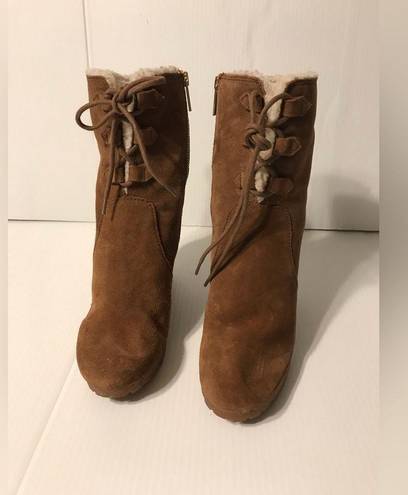 Michael Kors brown suede ankle wedge boots women size 8M