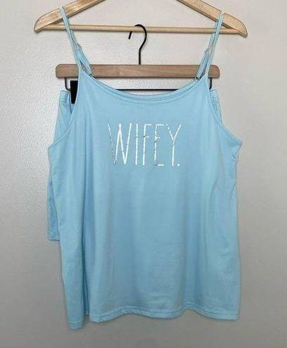 Rae Dunn  Wifey Tank Short Pajama Set Light Blue Size L