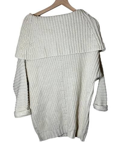 Umgee  Oversized Aspen Off the Shoulder Chunky Cream Knit Sweater Size Small