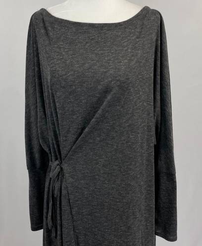 Caslon New  Cozy Knit Long Sleeve Wrap Dress Side Tie Midi Charcoal Grey