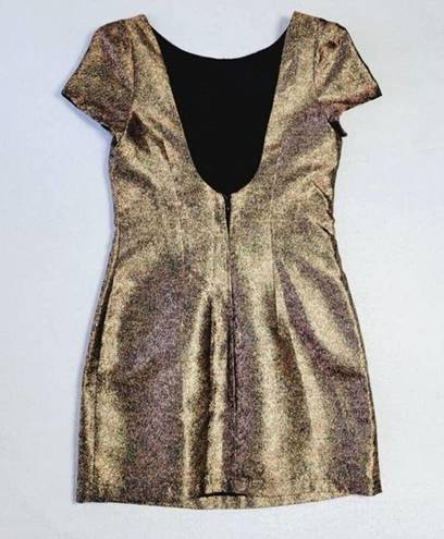 Ladakh  Womens Metallic Bronze Short Sleeve Mini Cocktail Dress Size 4 NYE Party