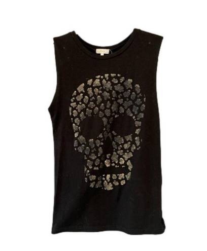 Kirra Black  Cut Off Tank Top with Gold Skull, XS